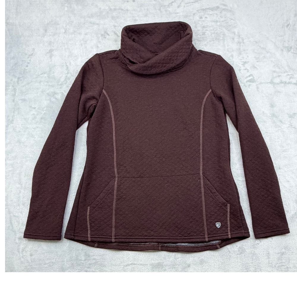KUHL Womens Athena Cowl Neck Quilted Merino Wool Blend Pullover Medium Burgundy